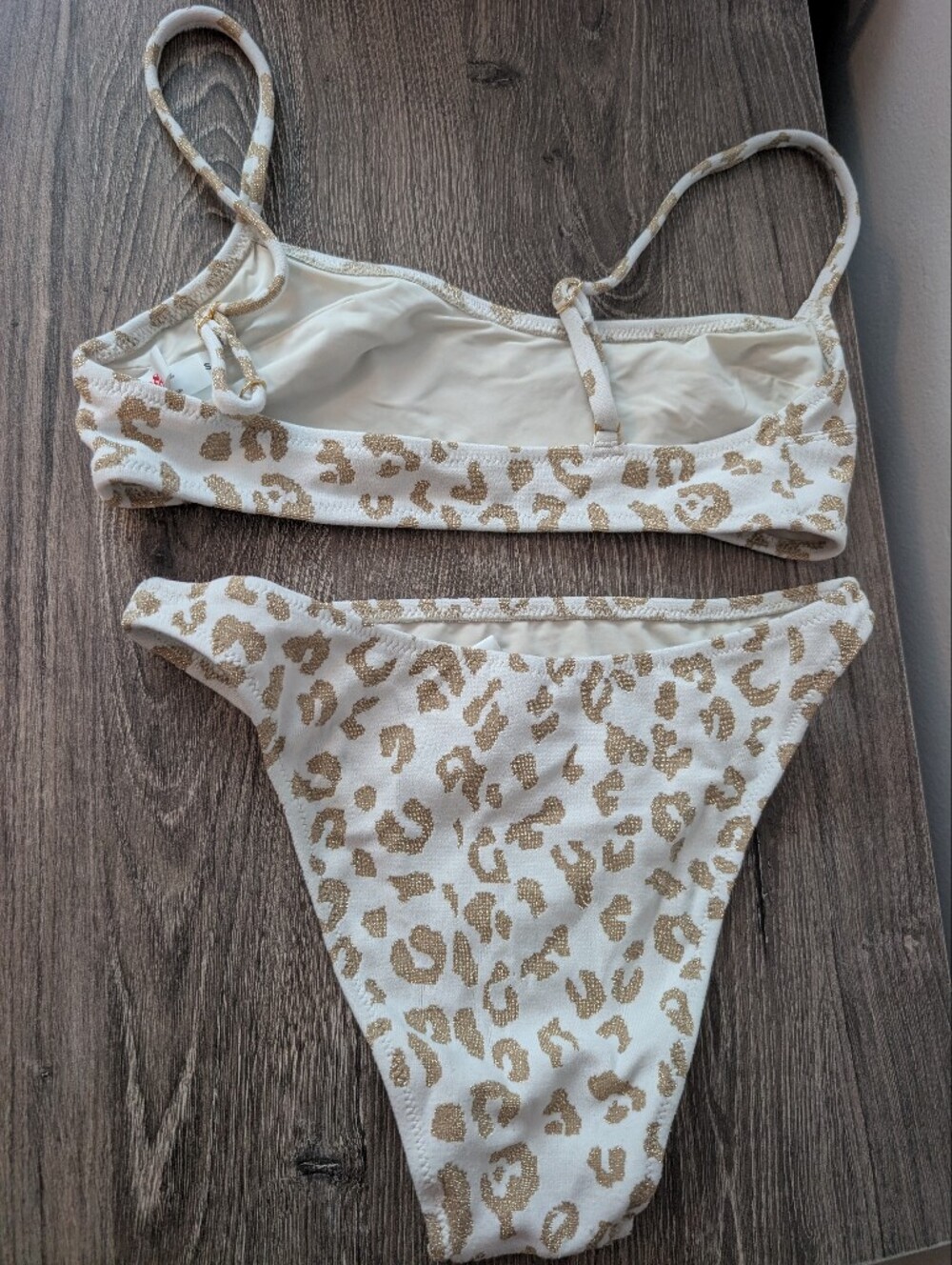 Solid & Striped Sparkly Gold Leopard Print Bikini Set Size Small - Picture 6 of 7